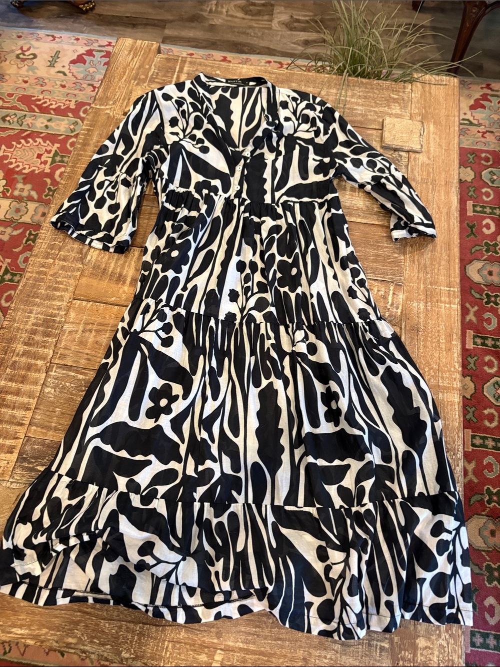 Mastik Black White Tiered Sheer Midi Dress Cover-Up Made in South Africa